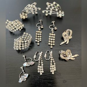 Vintage Rhinestone Earrings Lot of 6 Pairs Estate Costume Jewlery